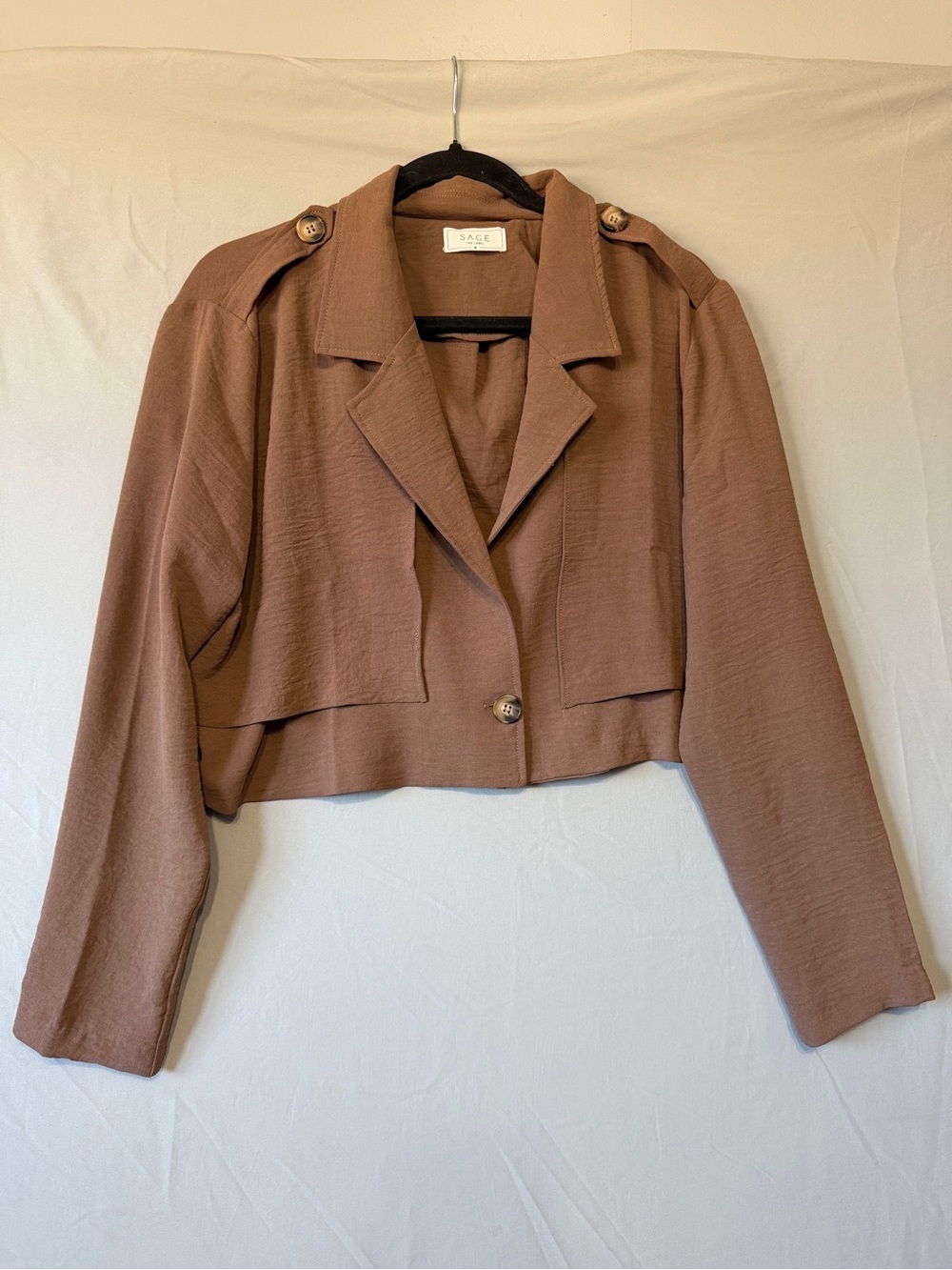 Sage The Label Womens Lagenlook Cropped Blouse Blazer M Brown Office Lightweight